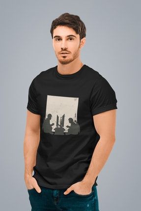 Erkek Siyah Askeri Oyun Baskılı Standart T-shirt T9461810 9461810ESR