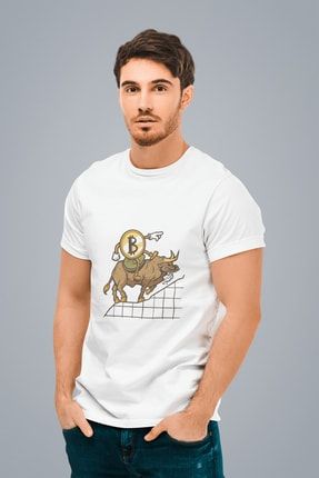 Erkek Beyaz Karikatür Bitcoin Baskılı Standart T-shirt T5984412 5984412E