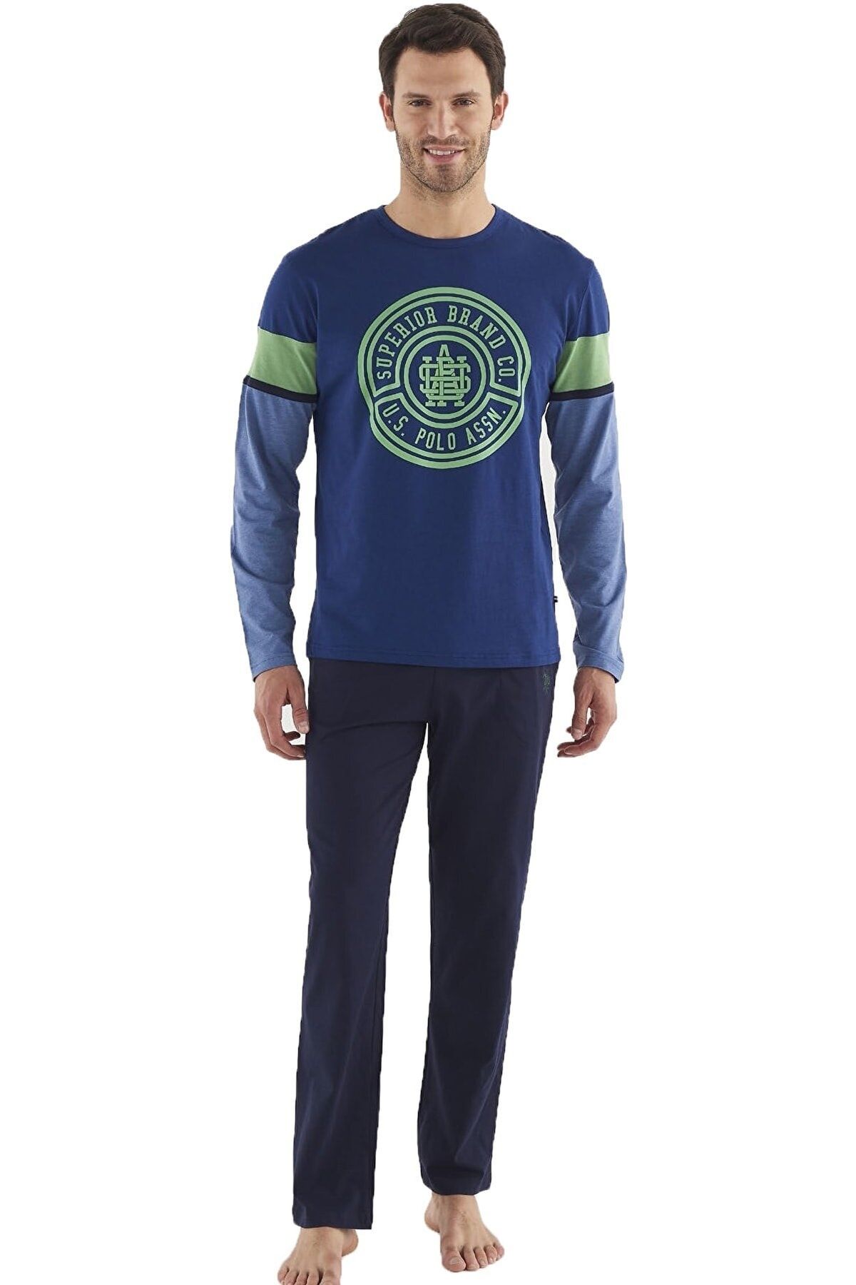ست پیژامه آبی مردانه لباس خواب یقه گرد 18 628 U.S. Polo Assn.