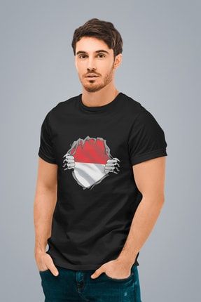 Erkek Siyah Endonezya Kalp Baskılı Standart T-shirt T8021790 8021790ESR