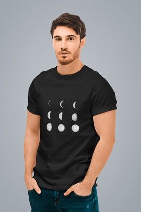 Erkek Siyah Ayın Evreleri Baskılı Standart T-shirt T4377265 4377265ESR