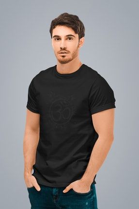 Erkek Siyah Om Sembolü Baskılı Standart T-shirt T3127200 3127200ESR