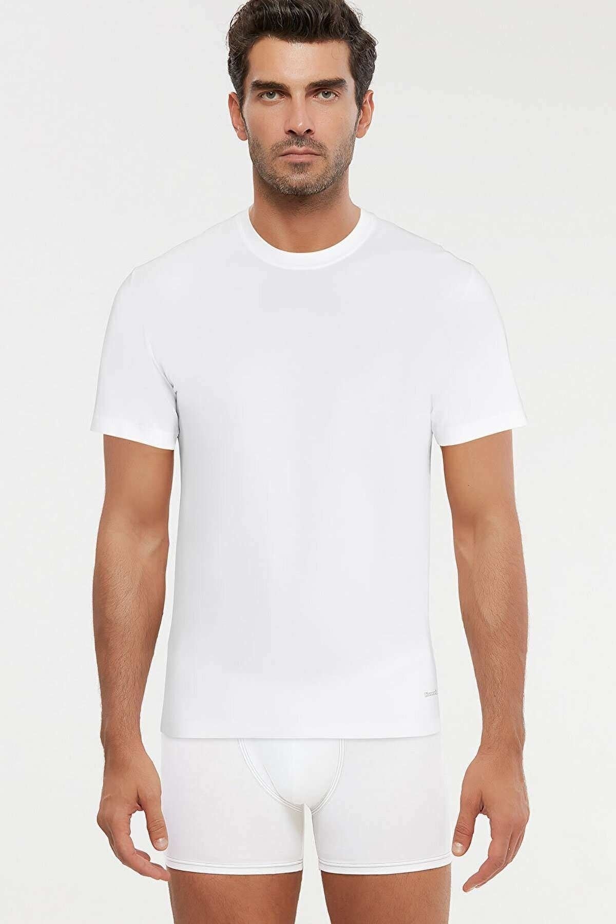 Kom-James White Crew Neck Men's T-Shirt - Pack of 2 1