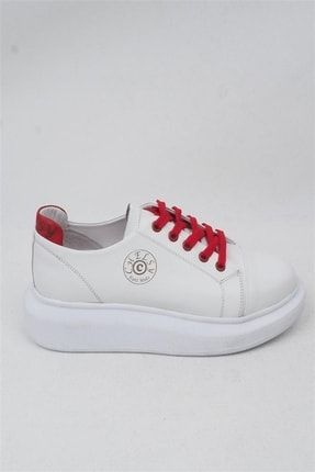 Beyaz Kırmızı Hakiki Deri Unisex Çocuk Casual Ayakkabı Chelsy P7392S4106