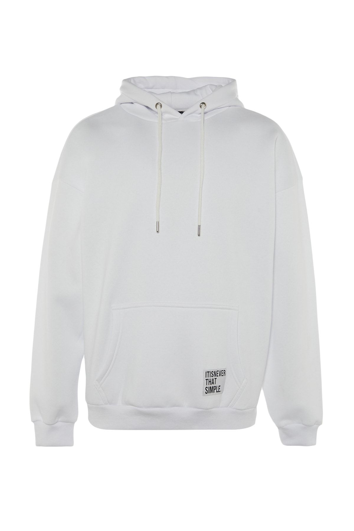 Trendyol Collection-Fehér kapucnis polár pulóver - Oversize, TMNAW21sw2005 felirattal 5