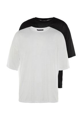 Siyah-Beyaz Erkek Basic 2'li Paket-Oversize Bisiklet Yaka Kısa Kollu T-Shirt TMNSS22TS0319