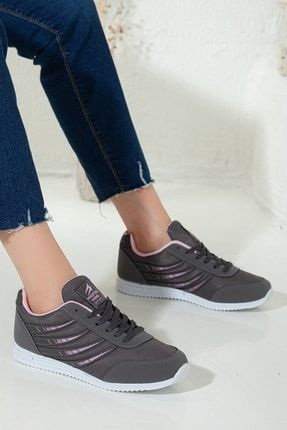 Kadın Füme Günlük Bağcıklı Düz Rahat Taban Comfort Casual Sneaker Yürüyüş Spor Ayakkabı MM08B