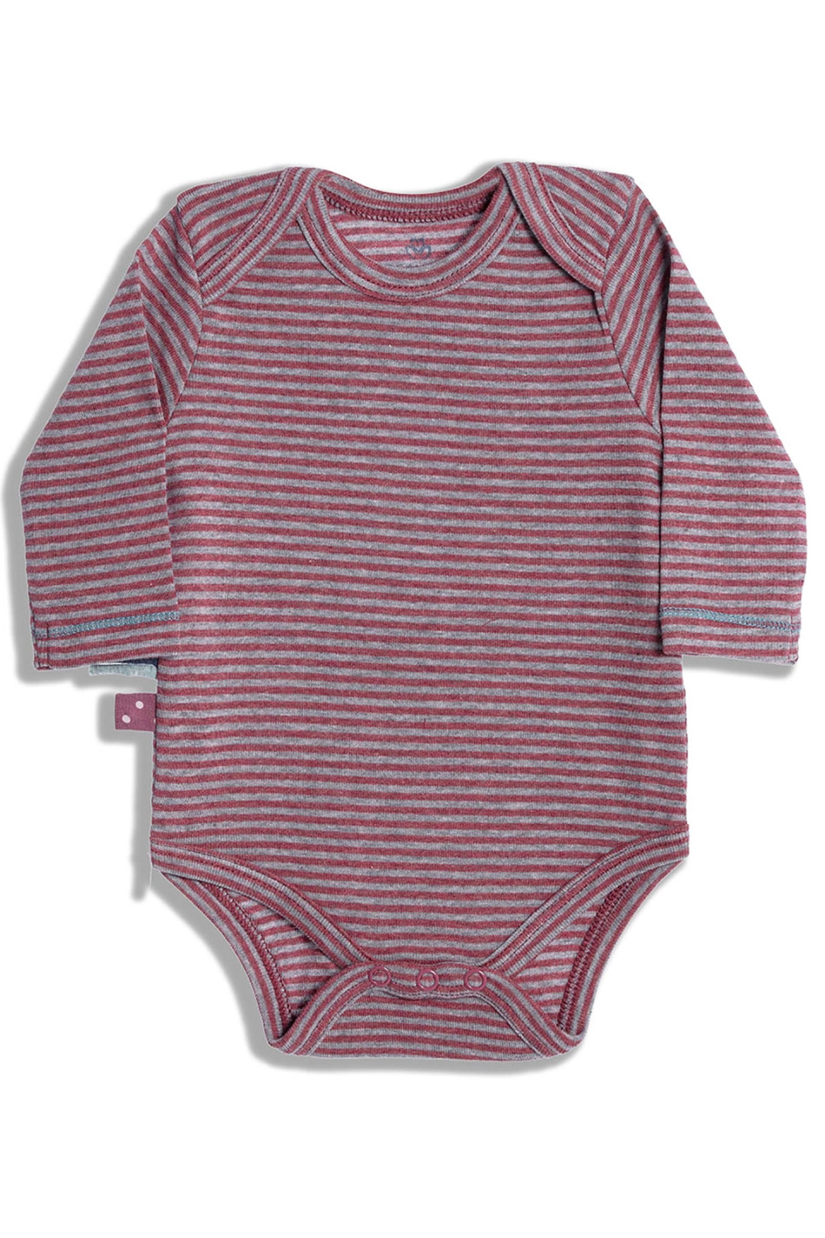 بادی نوزادی آستین بلند ارگانیک، راه راه زرشکی ملانژ  بادی نوزادی آستین بلند ارگانیک، راه راه زرشکی ملانژ