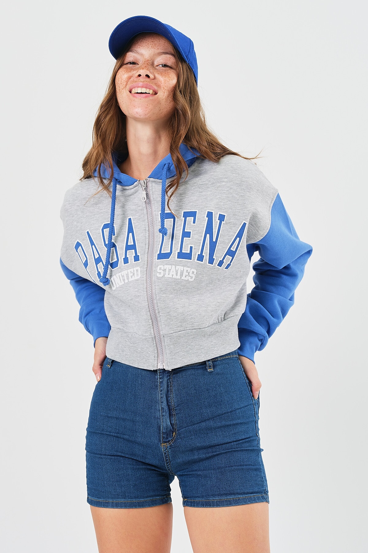 snow basic Pasa Dena Baskılı Kapüşonlu Fermuarlı Sweatshirt