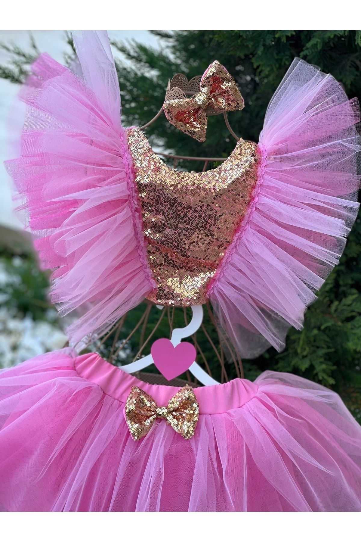 ADA ANNE OCUK MODA Girl s Pink Gold Sequin Detailed Tutu Skirt