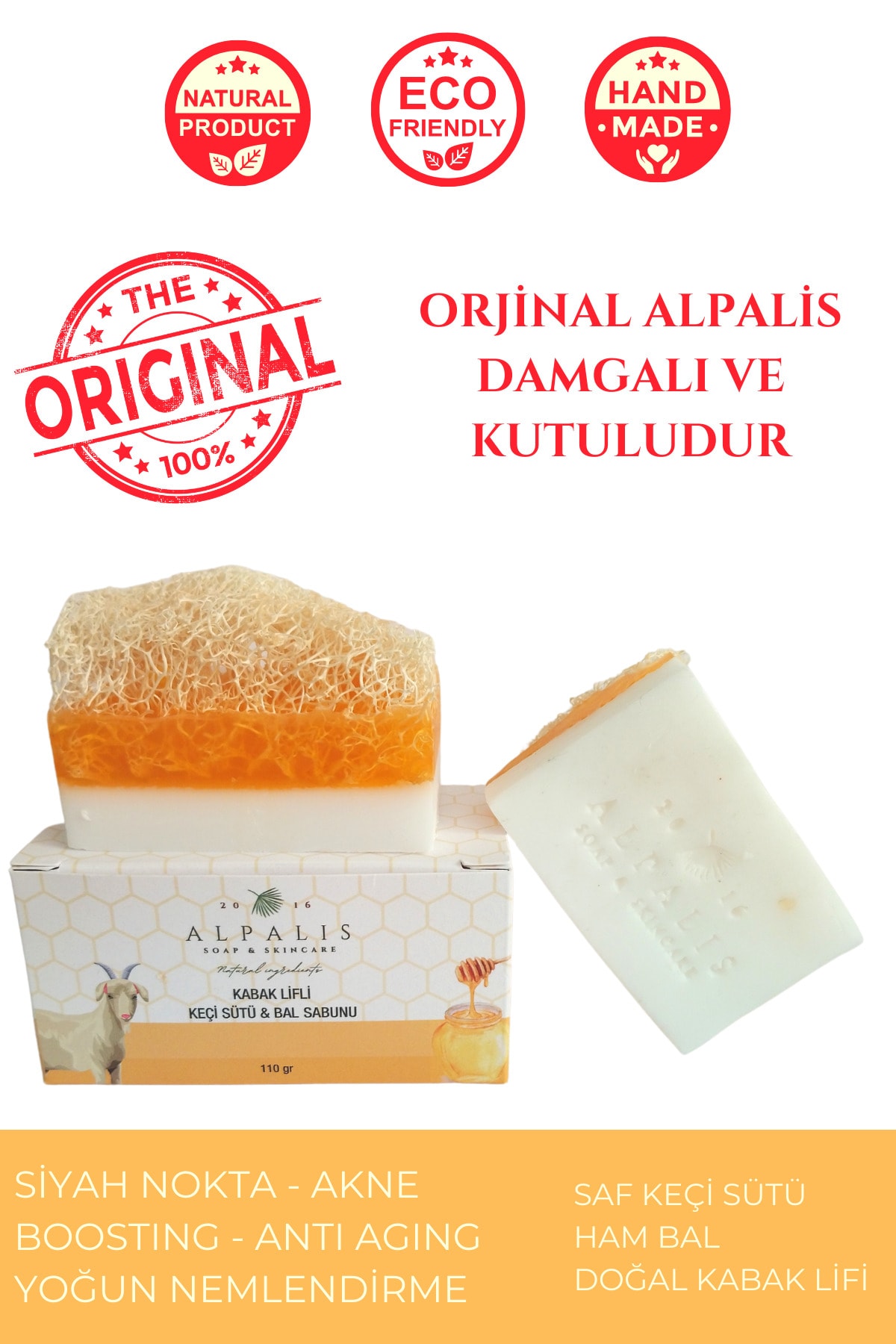ALPALİS Soap&Skincare Kabak Lifli Keçi Sütü Bal Sabunu