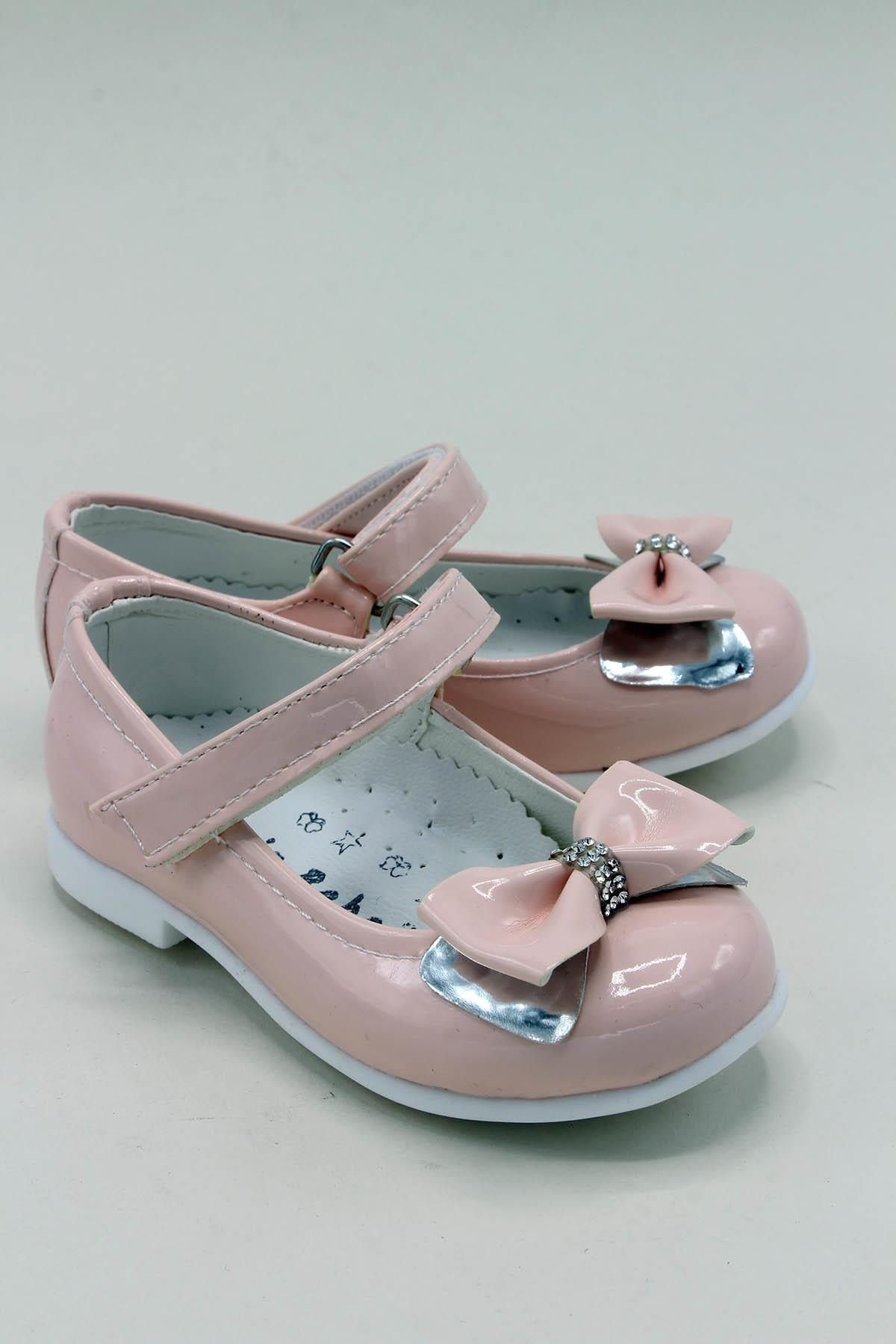 sermoda Kız Çocuk Pudra Pembe Fiyonk Taş Detay Bebek Babet