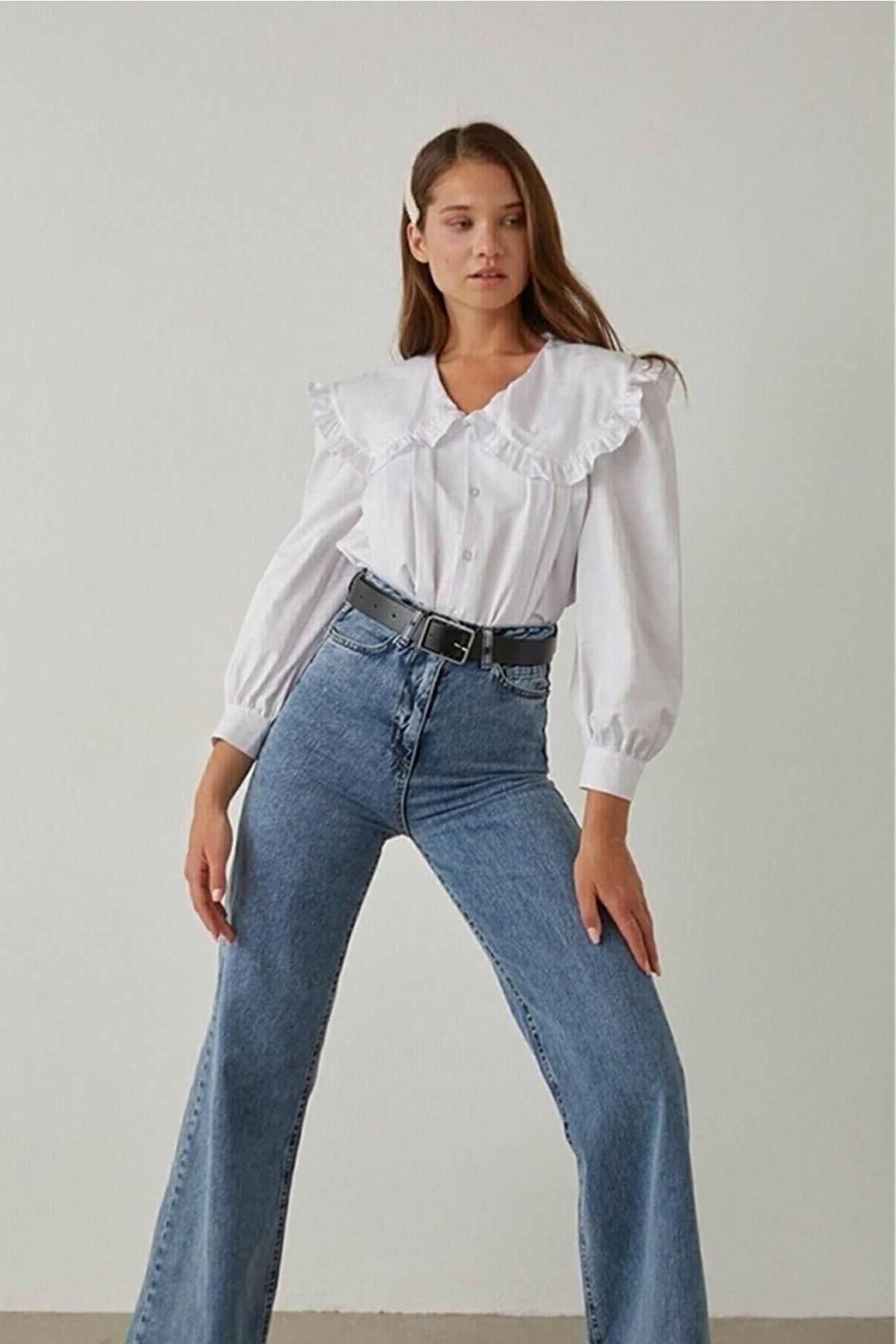 Trn JNS-Serenay Tess Indigo Blue, pantaloni largi din lycra, anii 90, cu talie super înaltă, pantaloni palazzo din denim 4
