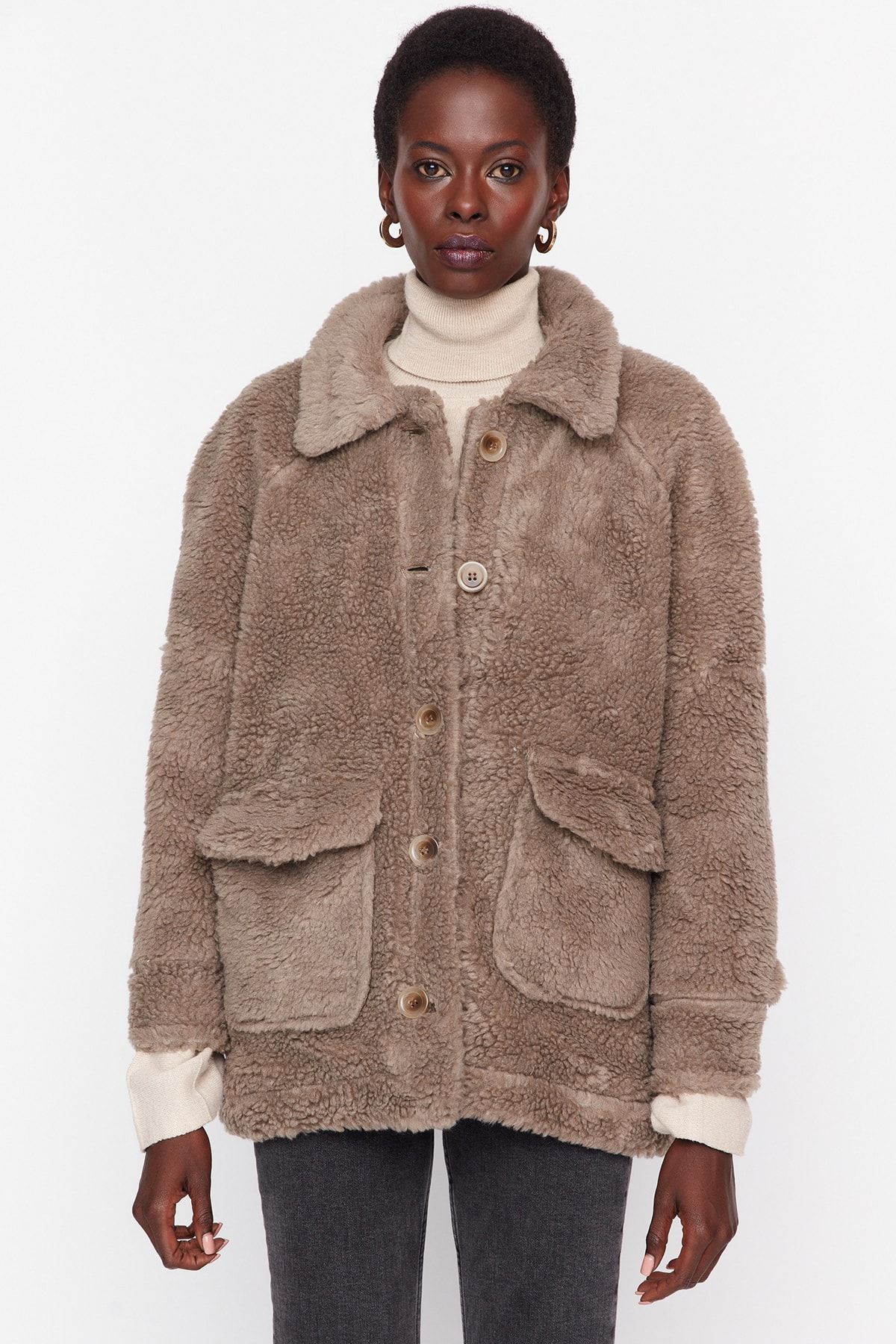 Maison kitsune jean faux fur coat top