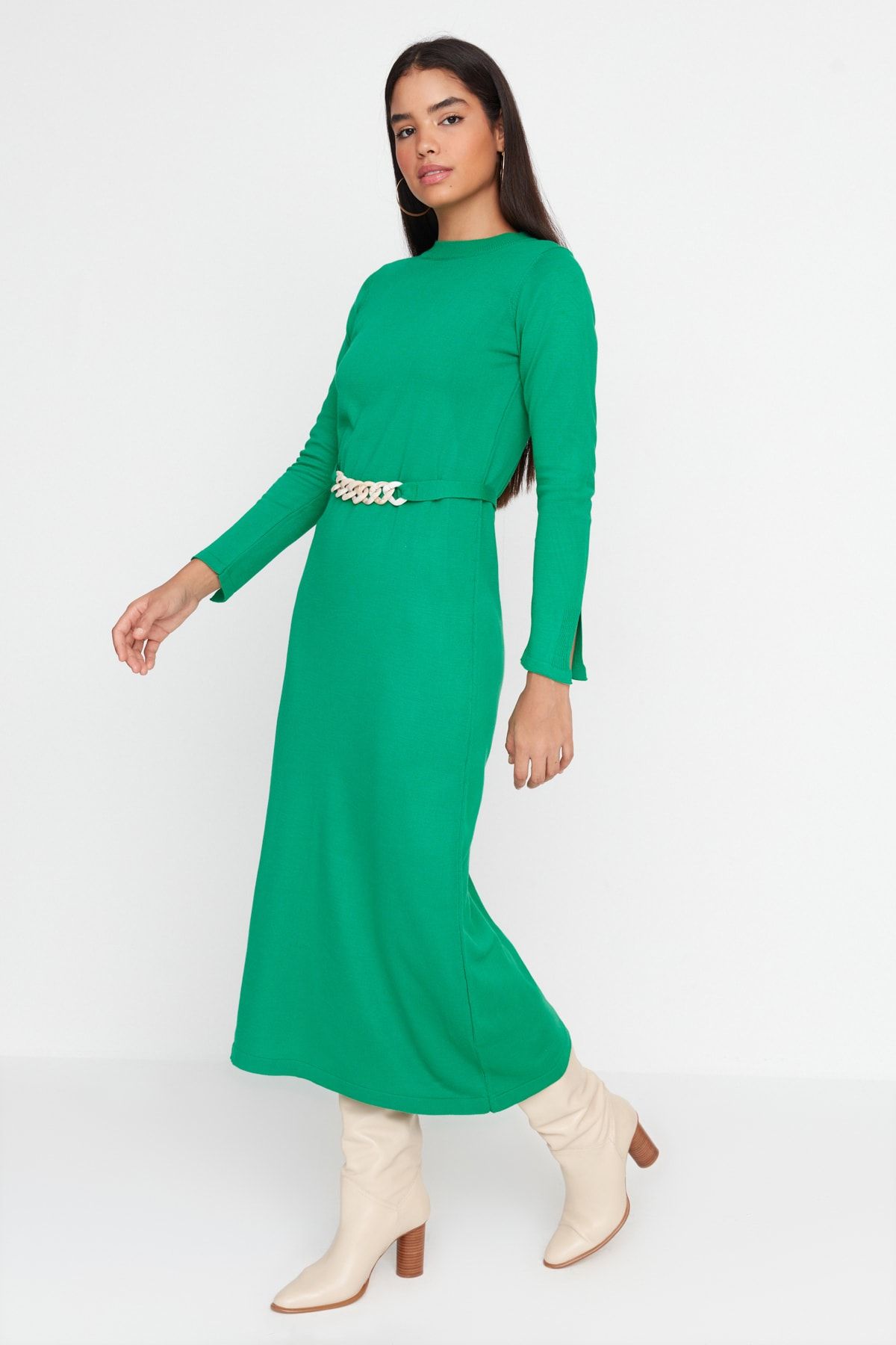 Dark green modest dress online
