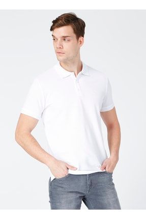 Polo Yaka Basic Düz Beyaz Erkek Polo T-shirt 505697222