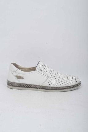Beyaz Zımbalı Hakiki Deri Erkek Casual Ayakkabı Chelsy P7144S8992
