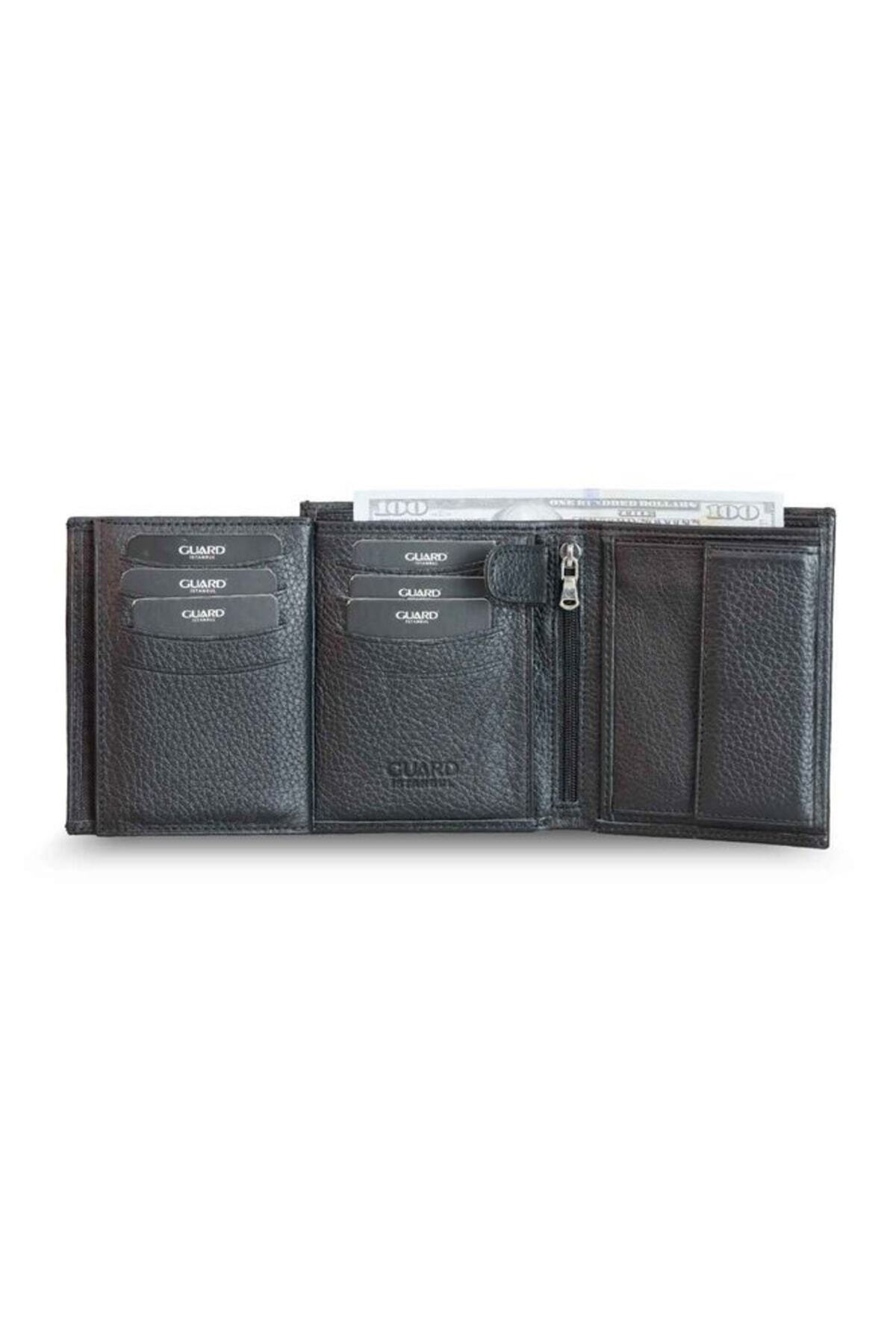 GUARD-Multi-Compartment Vertical Black Leather Men's Wallet 3