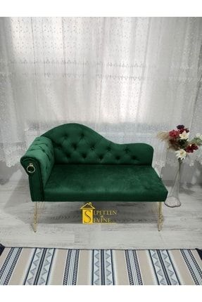130 cm Zümrüt Yeşil Renk Yeni Nesil Köşe Koltuğu Josefin Bench Puf Metal Gold Ayak SepetteJosefin
