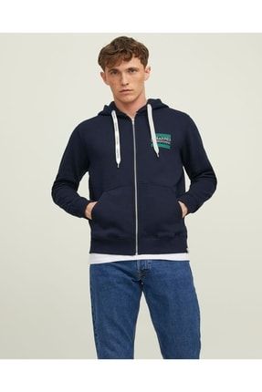 Jack&jones 12216054 Kapsonlu Fermuarli Erkek Sweat - Lacivert 22KESWBS91347