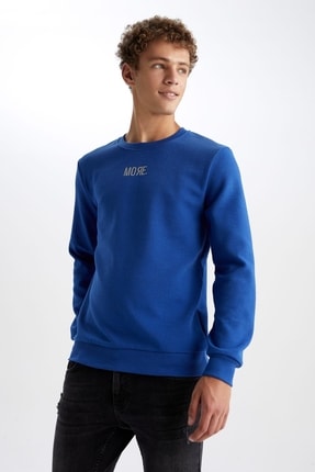 DeFacto Slim Fit Bisiklet Yaka Slogan Baskılı S&uuml;rd&uuml;r&uuml;lebilir Sweatshirt