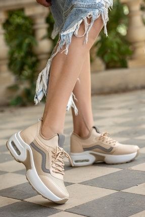 Kadın Bej Modern Air Rahat Taban Hafif Dayanıklı Günlük Sneaker Yürüyüş Spor Ayakkabı FLT121