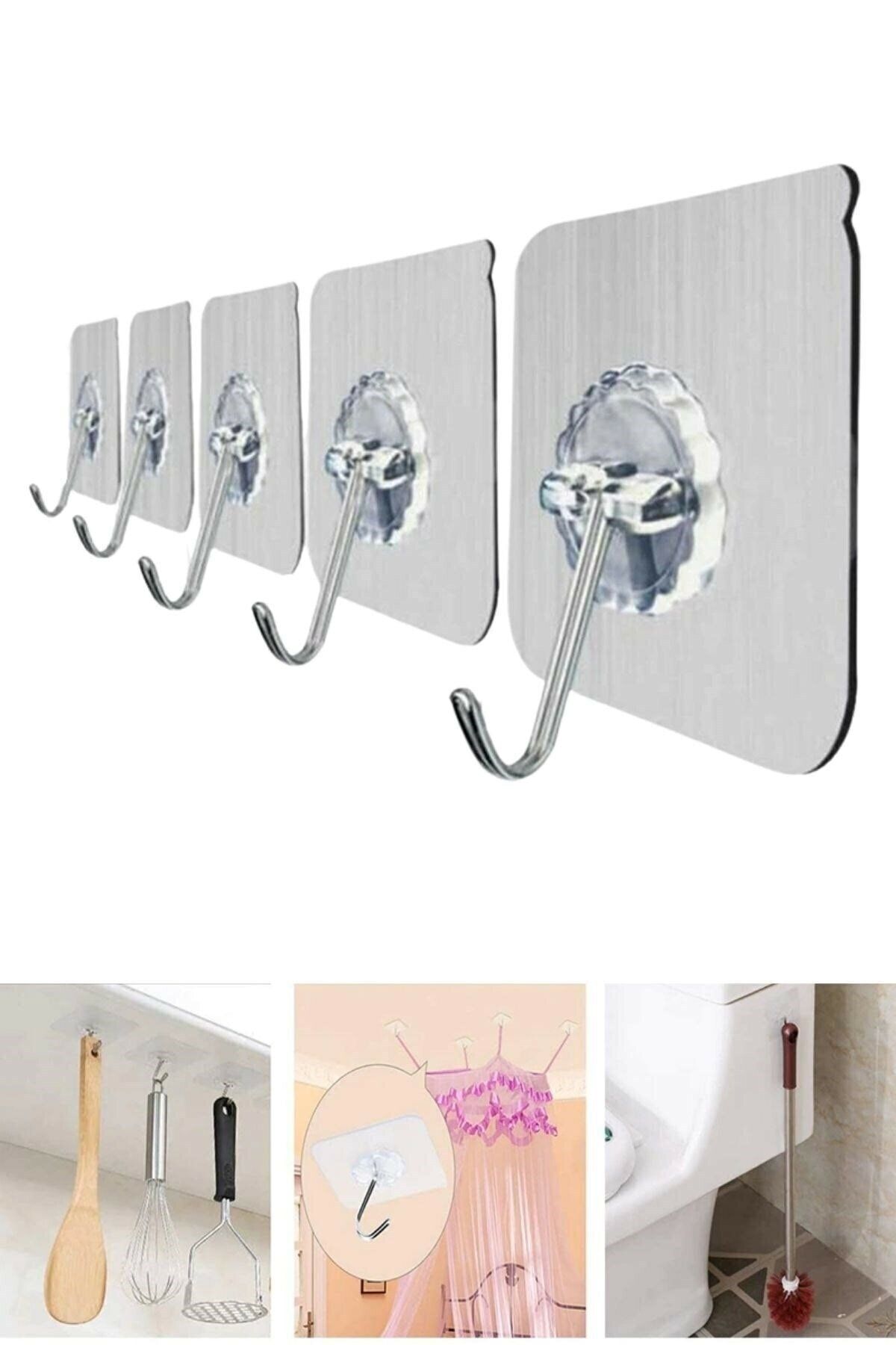 safestore-Super Strong Adhesive Water Resistant Transparent Hanger Set of 5 Reusable Hooks 2