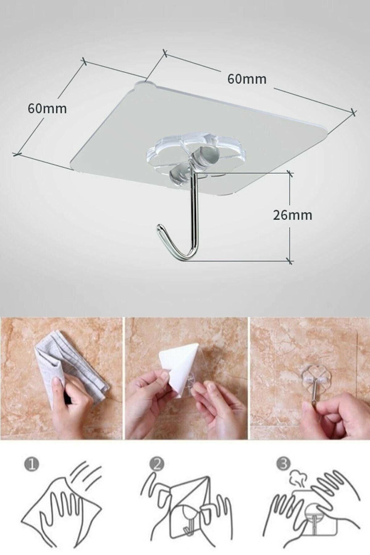 safestore-Super Strong Adhesive Water Resistant Transparent Hanger Set of 5 Reusable Hooks 5