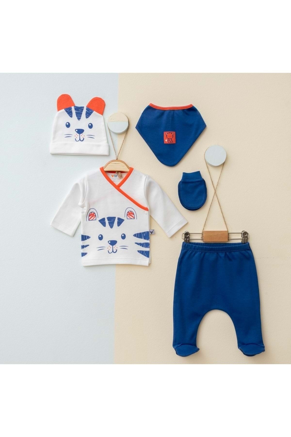 Gümüş Bebe Aslan Baskılı Erkek 5li Set - Lacivert - 0-3 Ay
