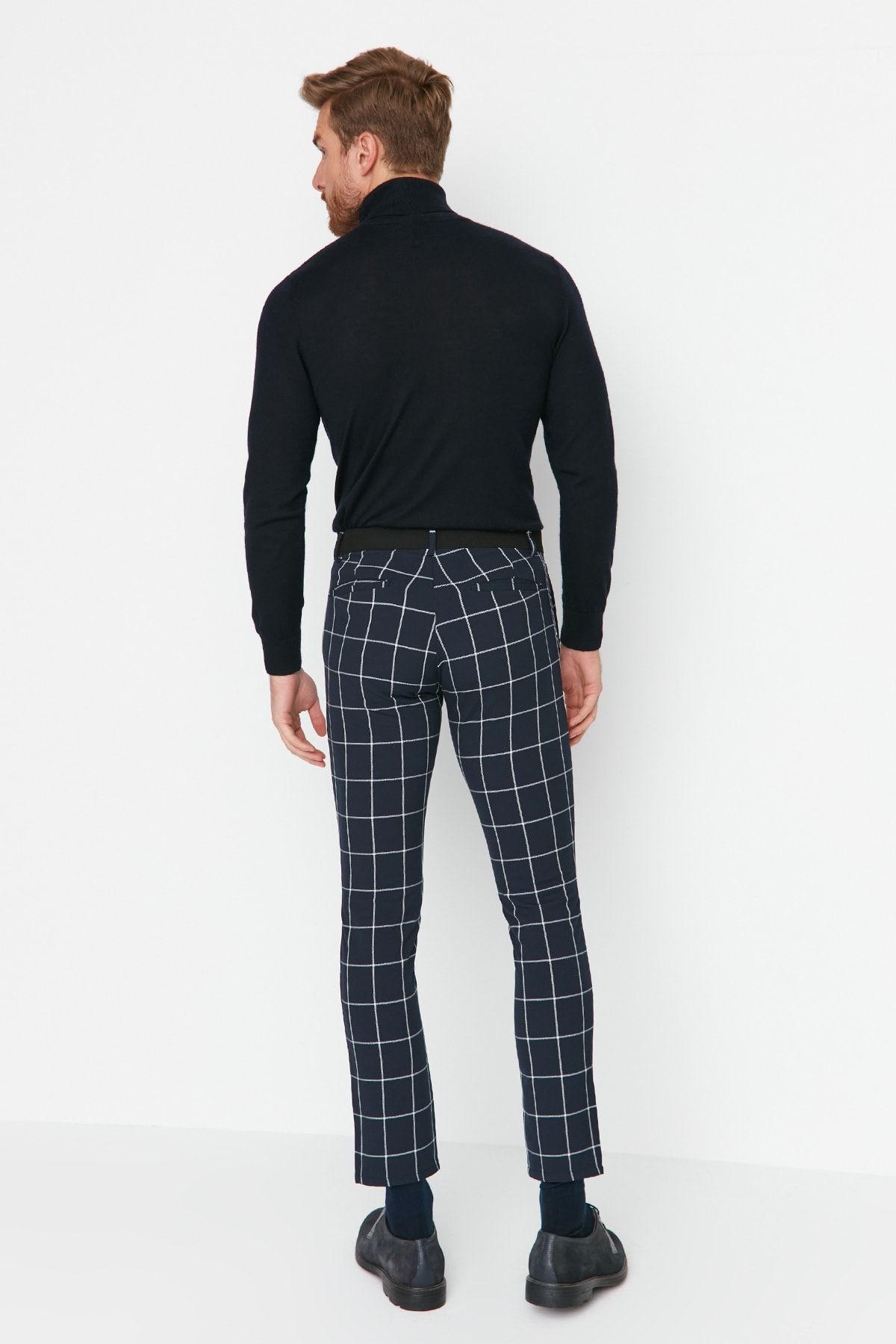 Trendyol Collection Navy Blue Men's Slim Fit Chino Pocket Plaid Trousers  TMNAW23PL00039 - Trendyol