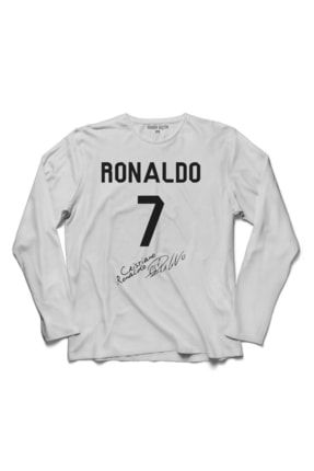 Erkek Beyaz Ronaldo Cr7 Uzun Kollu Tişört T04B1192