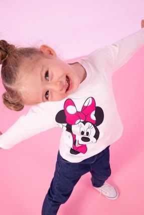 Kız Bebek Disney Mickey & Minnie Bisiklet Yaka Uzun Kollu Penye Tişört Y5665A222AU