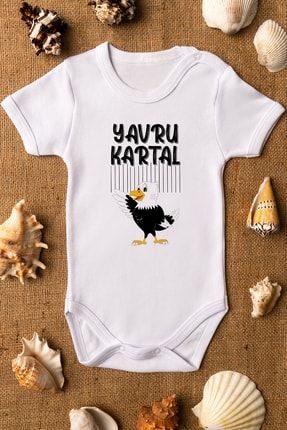 Özel Tasarım Yavru Kartal Beşiktaş Bebek Body Beyaz Badi Zıbın 5193-2 OVEROZBABY5193-2