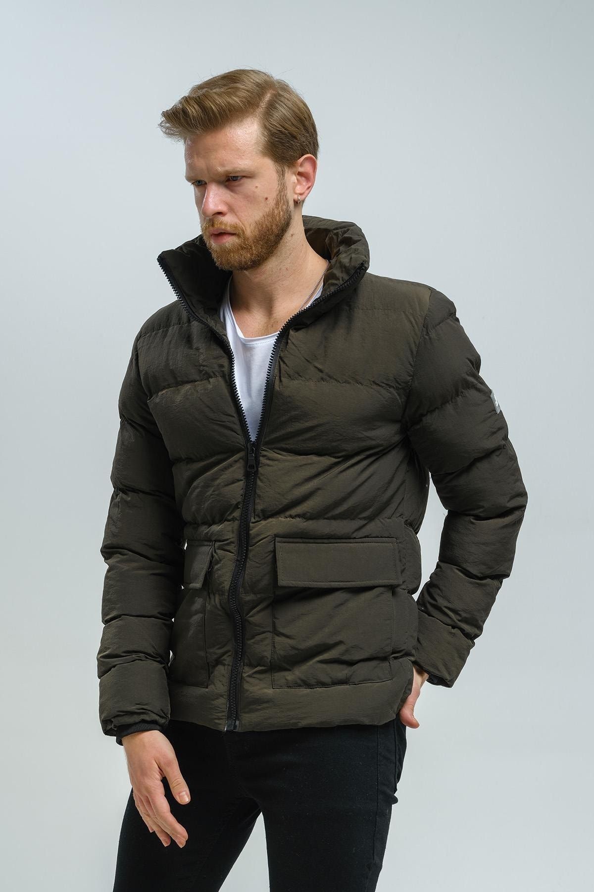 Dark green puffer jacket mens sale