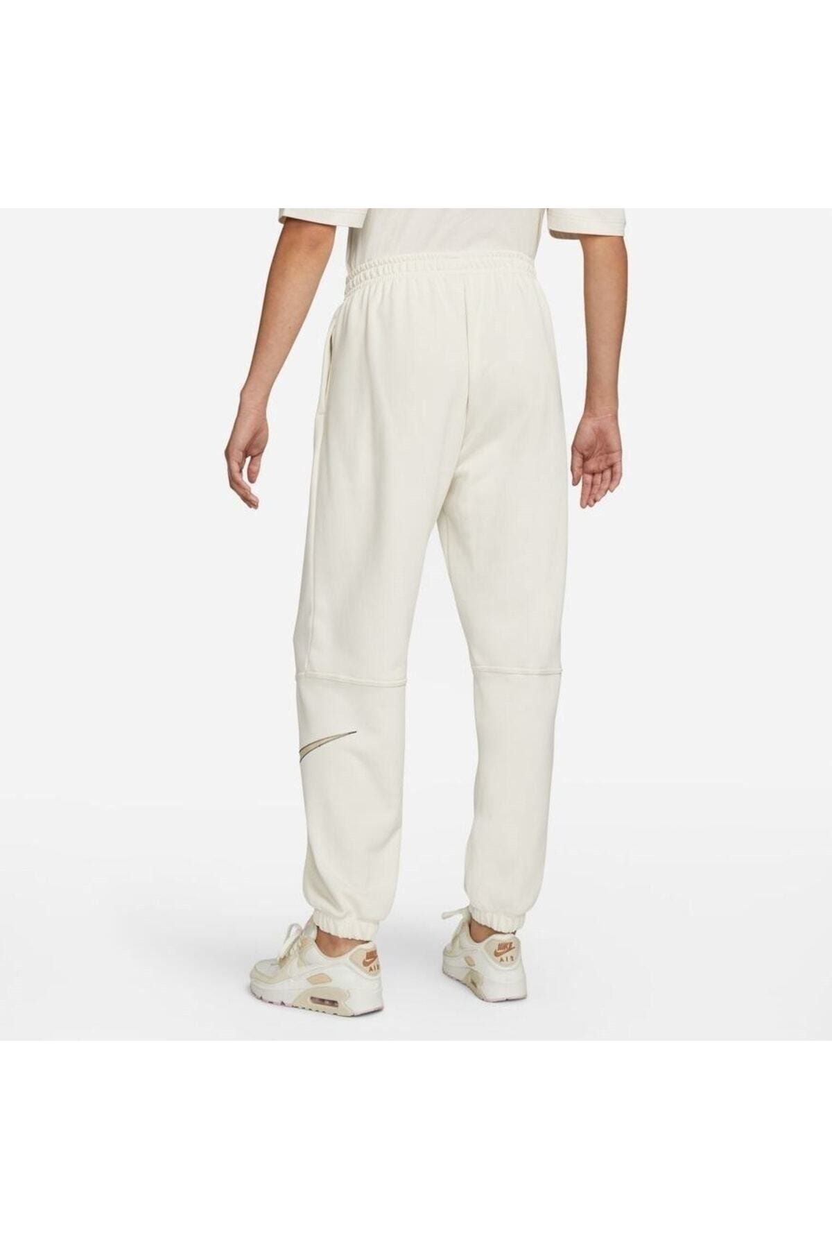 Nike-Women's Cream Swoosh Fleece High Rise Jogger Sweatpants - Loose Fit 2