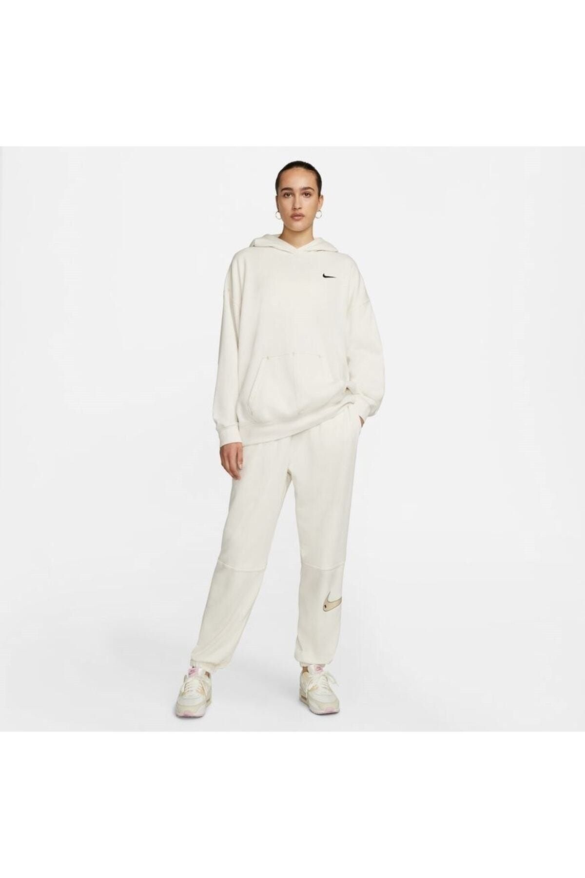 Nike-Women's Cream Swoosh Fleece High Rise Jogger Sweatpants - Loose Fit 3