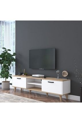 Rani A5 Tv Ünitesi Modern Ayaklı Tv Sehpası 180 Cm Sepet Ceviz - Beyaz 890