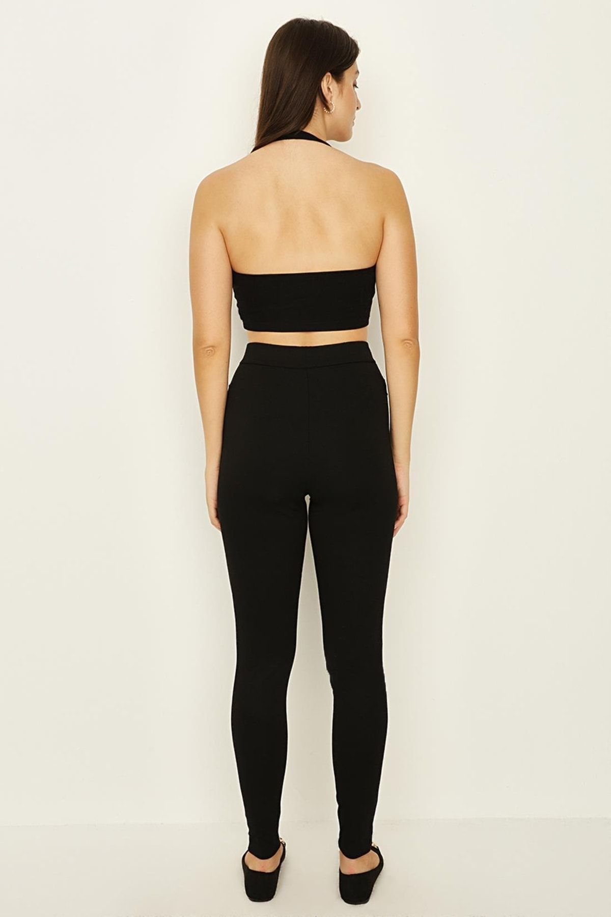 Select Moda-Pantaloni de damă cu jambiere cu nasturi aurii negri 4