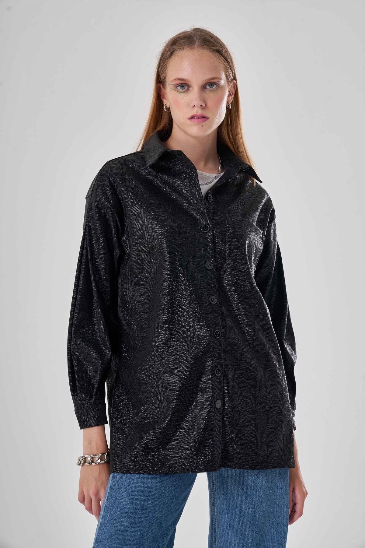 Mizalle Hemd Schwarz Regular Fit