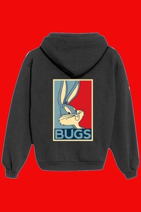 Unisex Siyah Bugs Bunny Sırt Baskılı Sweatshirt SB-325