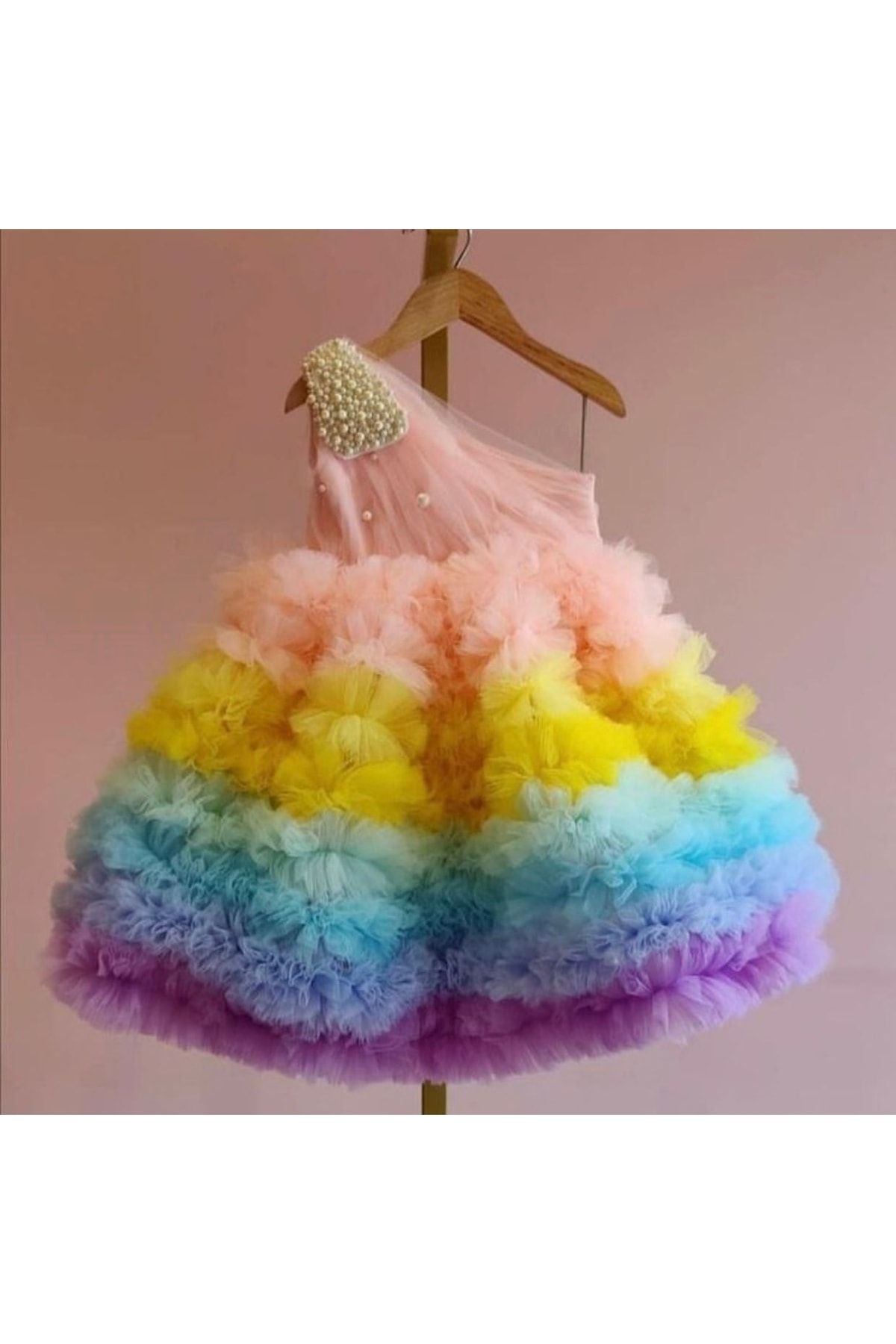 Kız Çocuk Pembe Renk Doğum Günü Parti Özel Gün Elbisesi