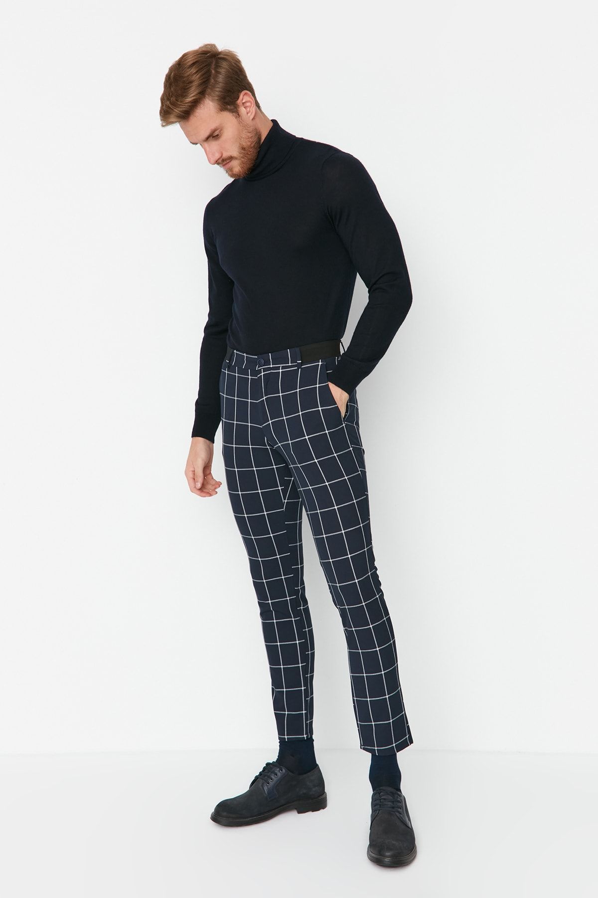 Mens navy new arrivals tartan trousers