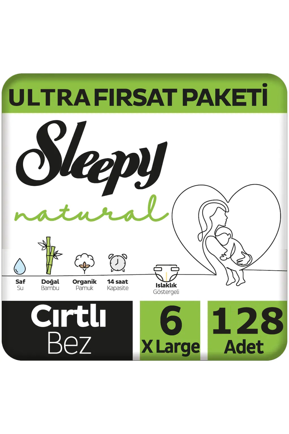 Sleepy Natural Bebek Bezi Ultra Avantaj Paketi 6 Numara XL 15-25 Kg 128 Adet