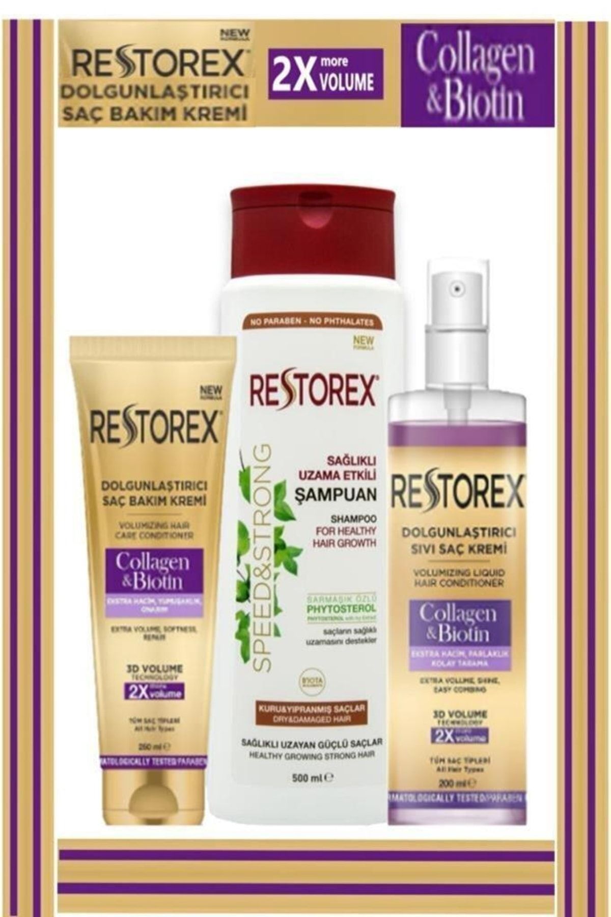 ست 3 تکه مراقبت از مو کلاژن و بیوتین برای موهای خشک Restorex