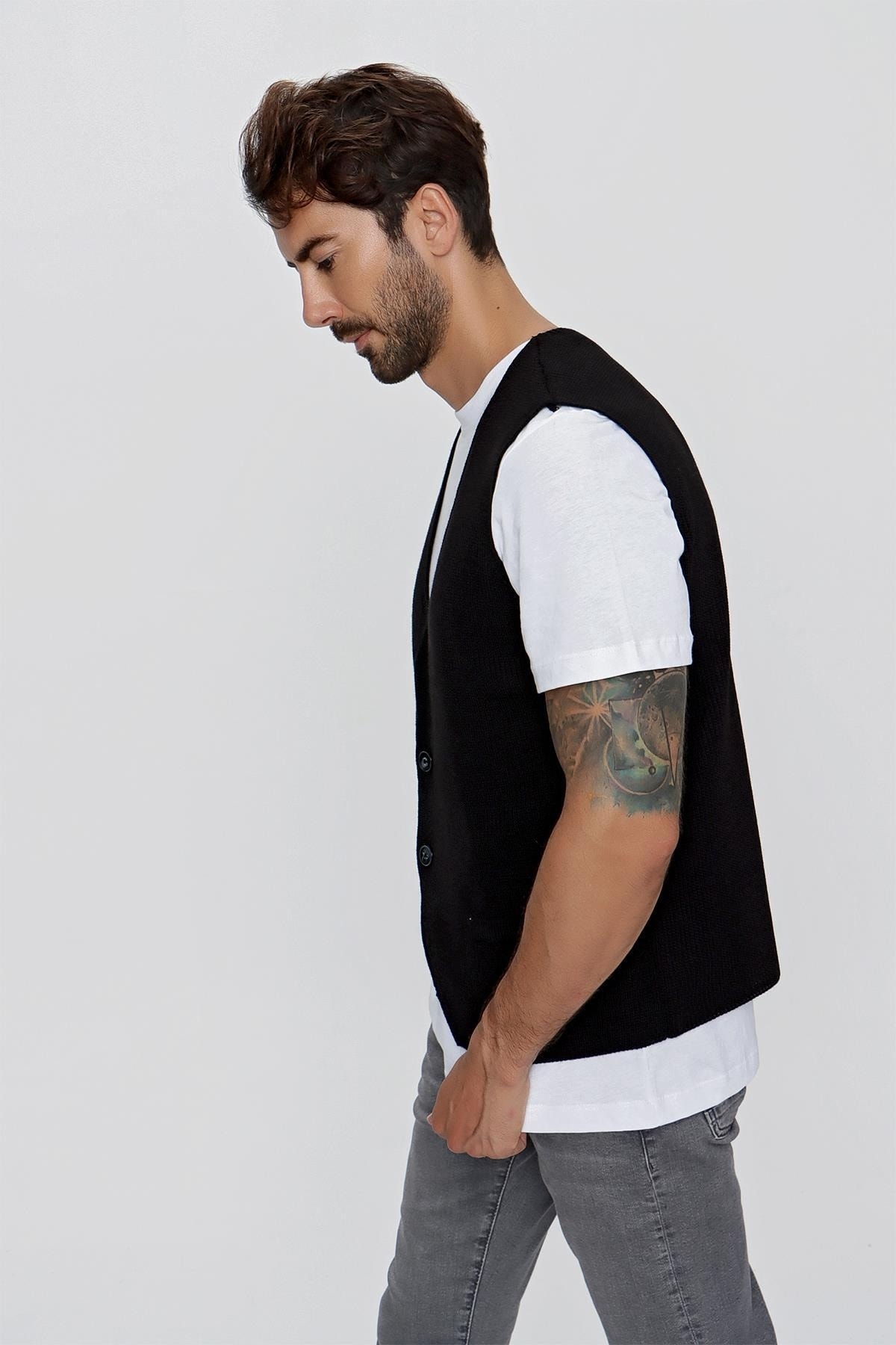 CHUBA  Erkek Süs Cepli Regular Fit Triko Yelek Siyah 23w218 - Görsel 5