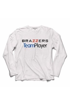 Erkek Beyaz Brazzers Team Player Yazılı Uzun Kollu T-shirt T04B2007