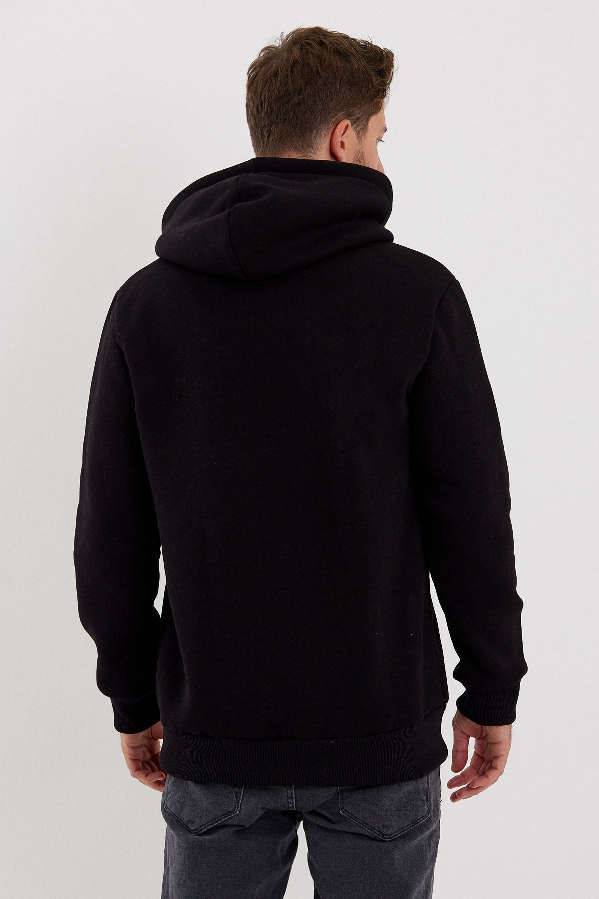 CLIPMAN-Hanorac cu glugă cu imprimeu Slim Fit pentru bărbați, negru 5