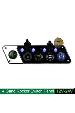 Switch Panel 4'lü Çakmaklık 3 Adet Usb Girişi (3.0), 1 Adet Pd Girişi, Voltmetre, Dijital Saat HTM00283