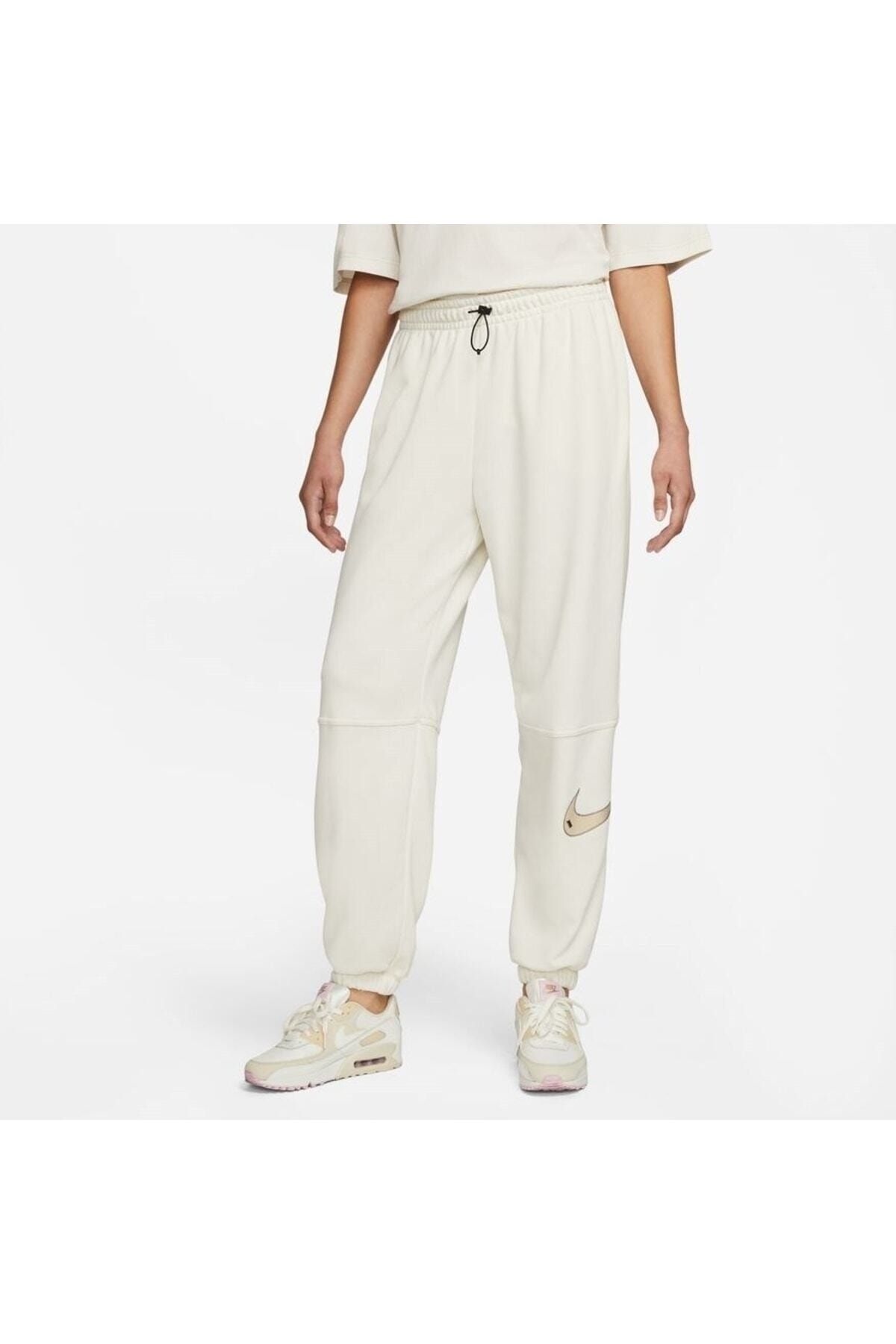 Nike-Women's Cream Swoosh Fleece High Rise Jogger Sweatpants - Loose Fit 1