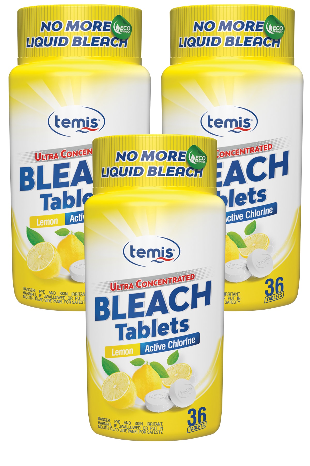 Temis 3'lü Yeni Nesil Limon Özlü Çamaşır Suyu Tableti 36 Tablet Çamaşır Beyazlatıcı Fosfat Içermez